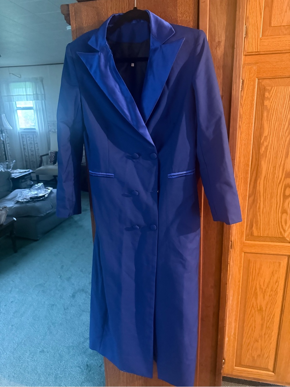 Vibrant Royal Blue Double-Breasted Long Overcoat / Tailcoat Costume Jacket